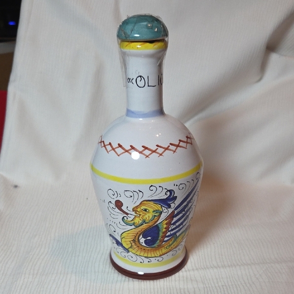 Mario SAMBUCO Other - Mario Sambuco OLIO Hand-Painted Ceramic  Bottle  with Dragon Motif.